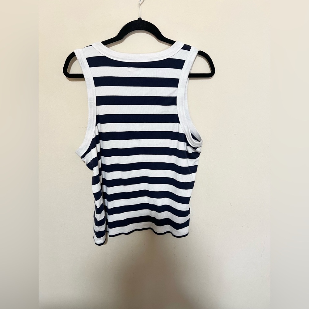 Madewell XXL Supima Navy White Rib Cutaway Tank Women - Picture 6 of 11